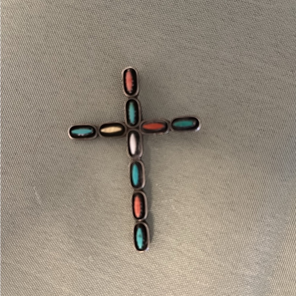 Sterling Silver Multi Gem Navajo Cross Pendant